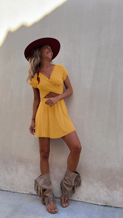 Short-sleeved Printed Short Dress