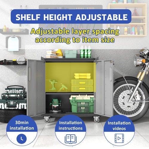 Heavy-Duty Metal Garage Storage Cabinet With Wheels - Sturdy And Durable Tool Storage Cabinet For Garage, Office, And Home Organizer Solutions