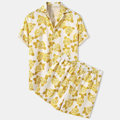 Streetwear Short Sleeve Beach Shirt with Short Pants - Casual Men's Clothing Outfit