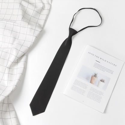 JK Japanese Style Male And Female Student Lazy Zipper Tie College Style Punch-free Shirt Formal Wear 8CM Wide Black Tie