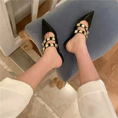 Baotou Half Drag Fashion Mid-heel Thick-heel Lazy Shoes Net Infrared Wear Sandals And Slippers Women