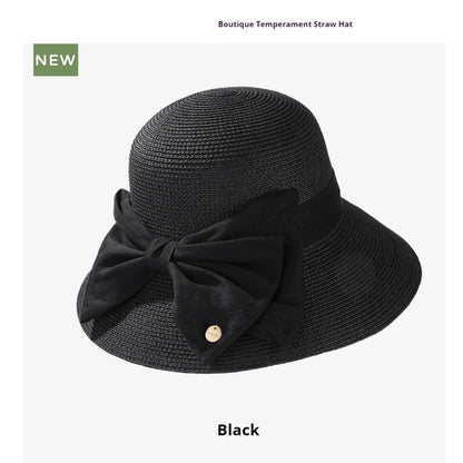 High-End Straw Wide Brim Bow Sun Hat