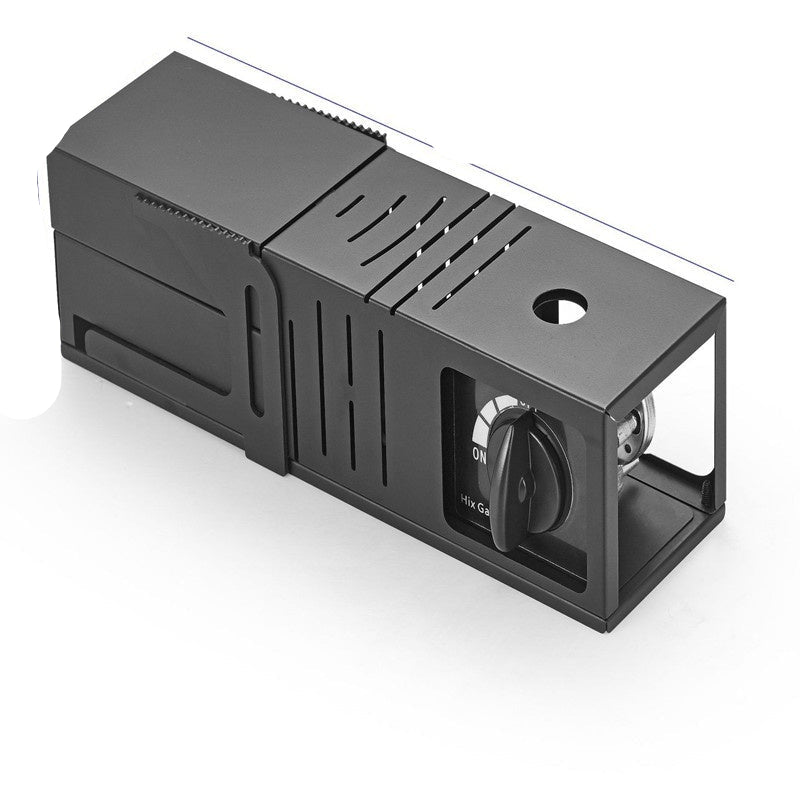 Black electronic device with dimensions labeled on a white background