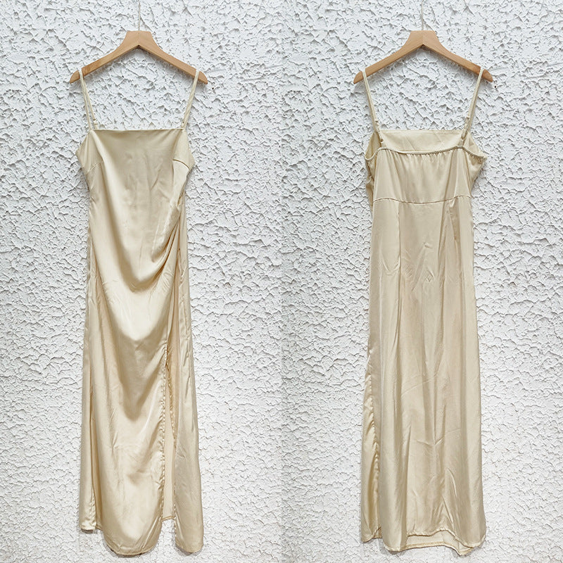 Summer Pure Color Split Dress Women