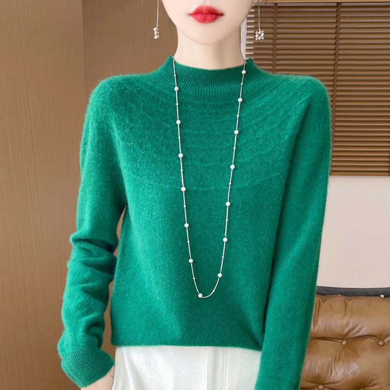 Front Line Ready-made Garments Half-collar Wool Sweater Women's Inner Wearing Hollow-out Loose Knitted Base