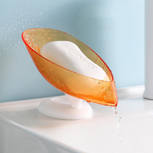 Soap Box Self Draining Leaf Shape Soap Holder Soap Dish Sponge Container With Suction Cup Shower Bathroom Kitchen Storage Box