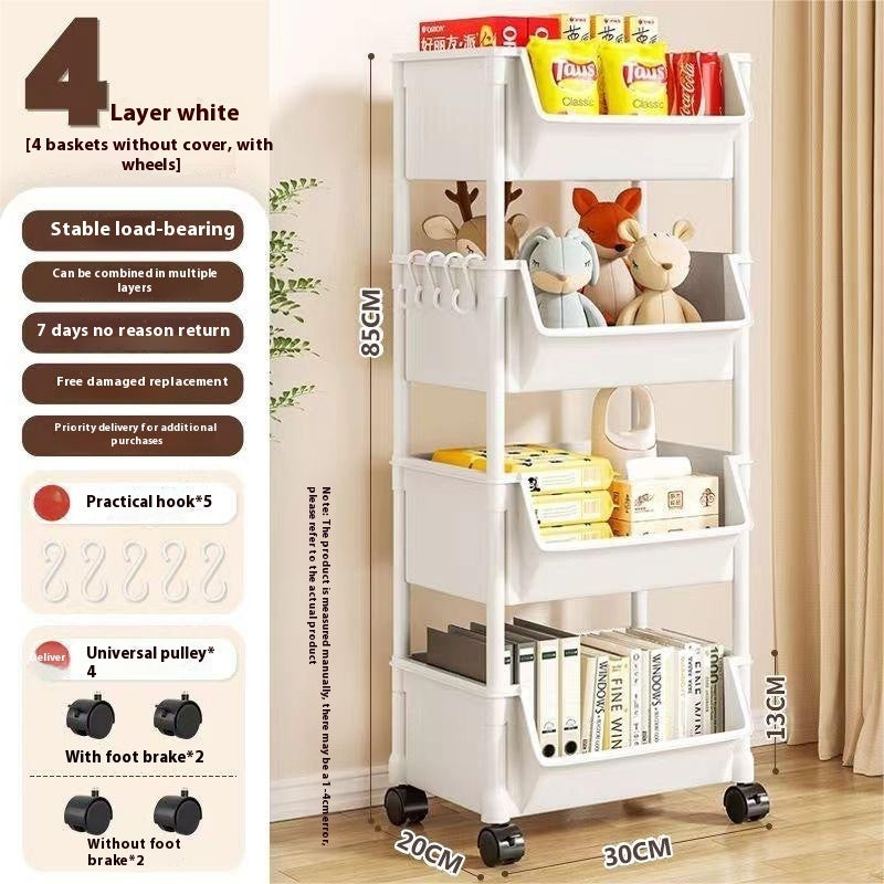 Floor Storage Rack Trolley Multi-layer Living Room And Bedroom With Wheels
