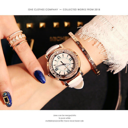 Rhinestone Dial Women's Retro Belt Quartz Watch