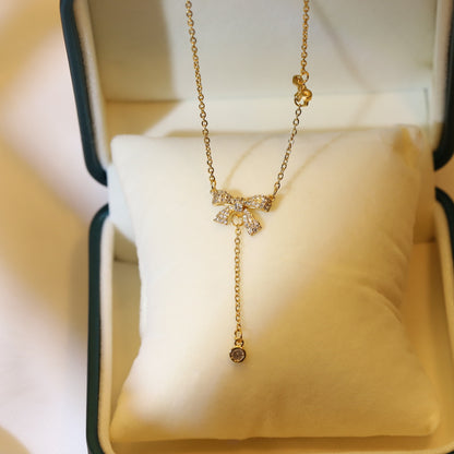 Bow Necklace Female Ins Style Necklace Female Sweet Elegance Pendant