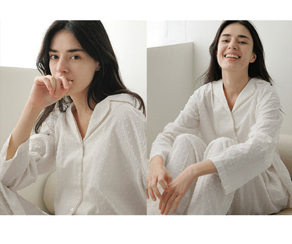 Home Wear Girls' Jacquard Polo Collar Top Pants Suit