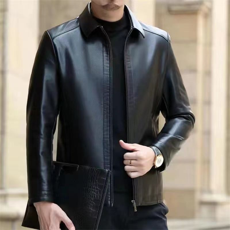 Leather Jacket for Middle-Aged Men - Fleece-Lined Casual Wear