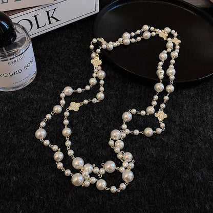 Retro Multi-layer Pearls Necklace - Fashion Long Sweater Chain for Women