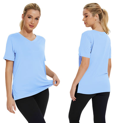 Summer New Solid Color Women's Short Sleeve Loose Split Top