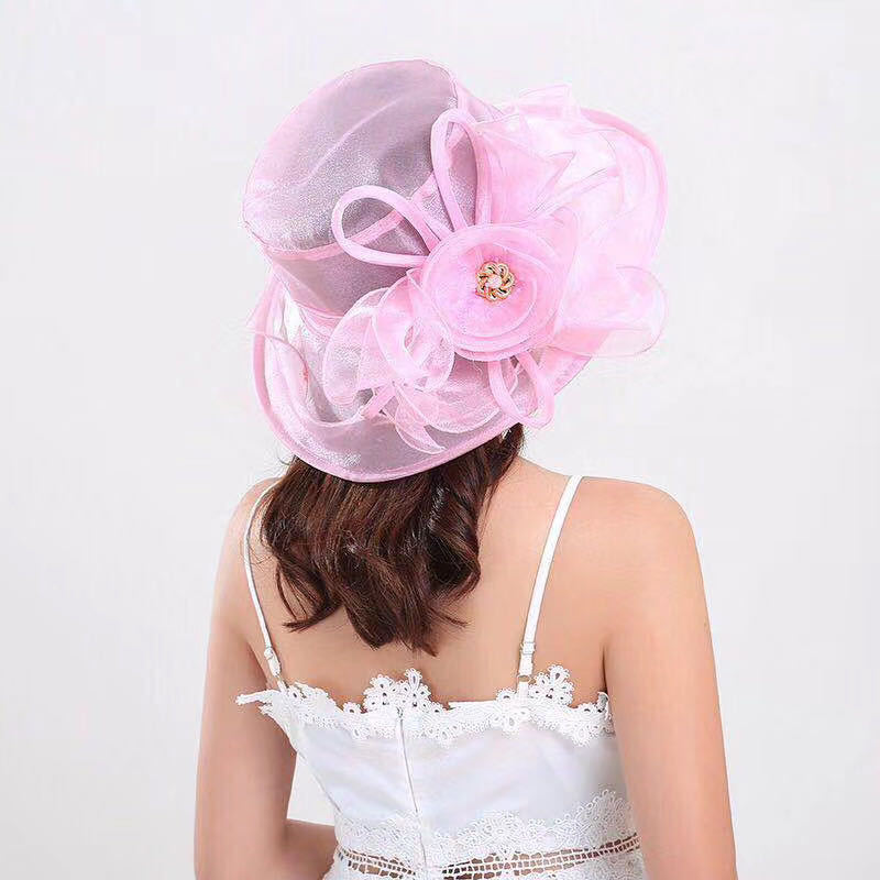 Women's Gauze Flower Wide Brim Hat