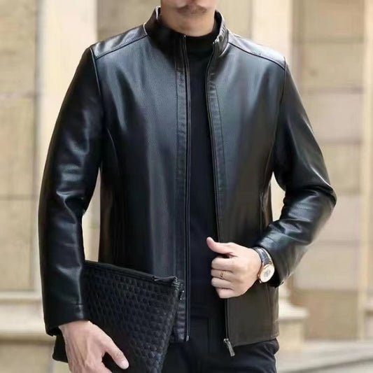 Leather Jacket for Middle-Aged Men - Fleece-Lined Casual Wear