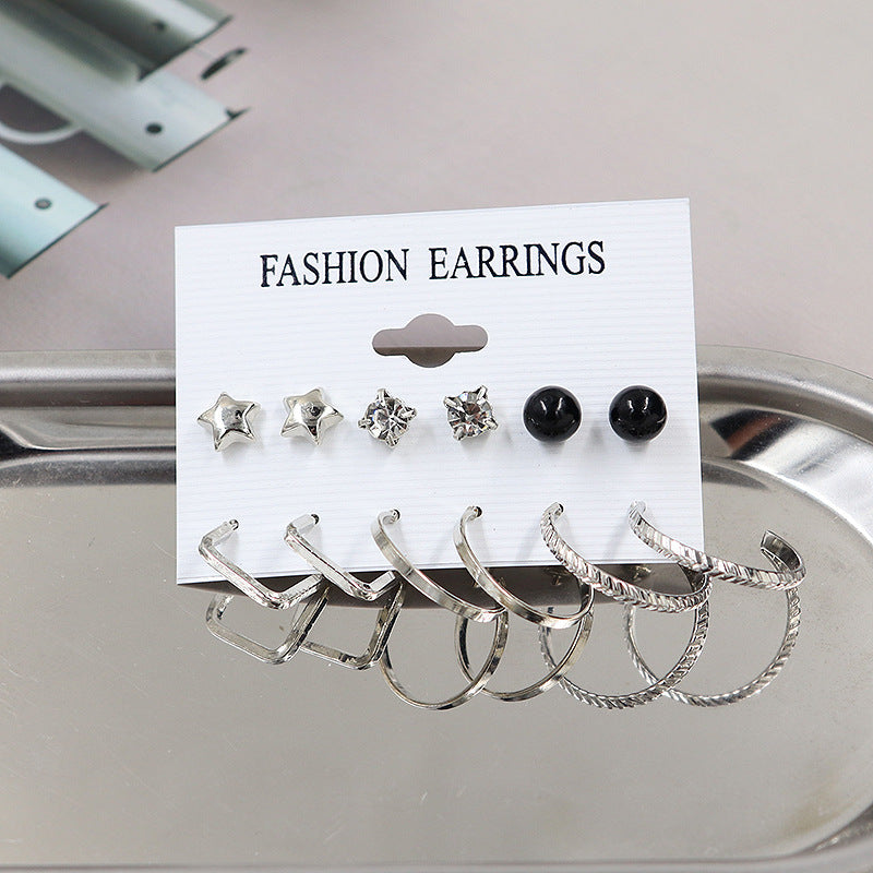 Simple Earrings 6 Pairs With Diamonds Earings Set