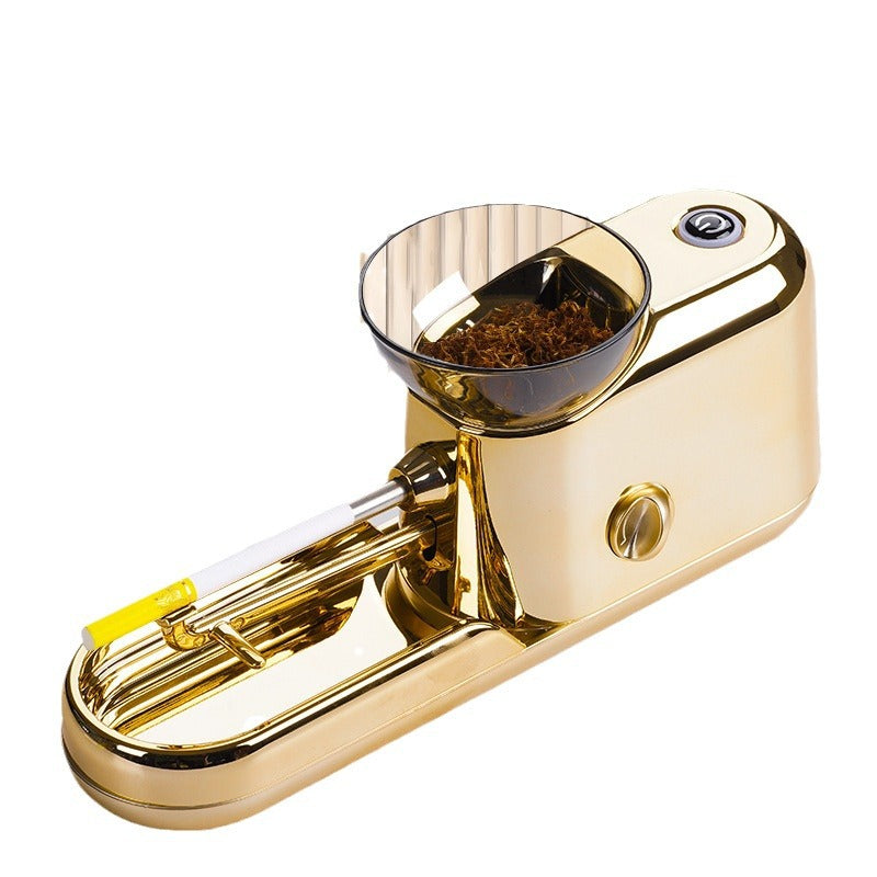 Gold-colored lighter with a small compartment on a white background