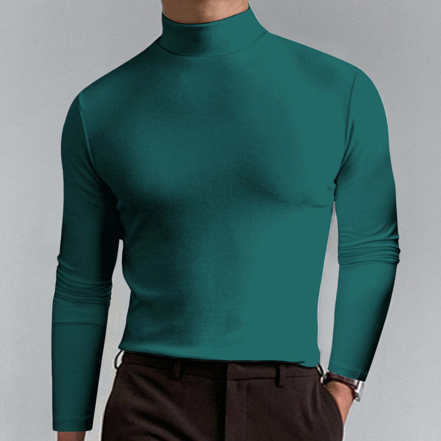 Autumn and Winter High Neck Long Sleeve T-Shirt for Men