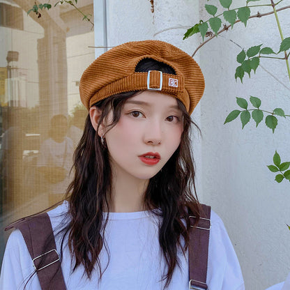 Women's Embroidered Letter Beret Versatile Corduroy