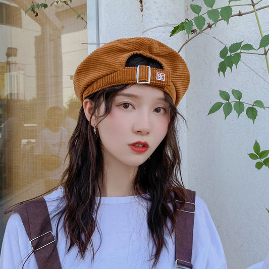 Women's Embroidered Letter Beret Versatile Corduroy