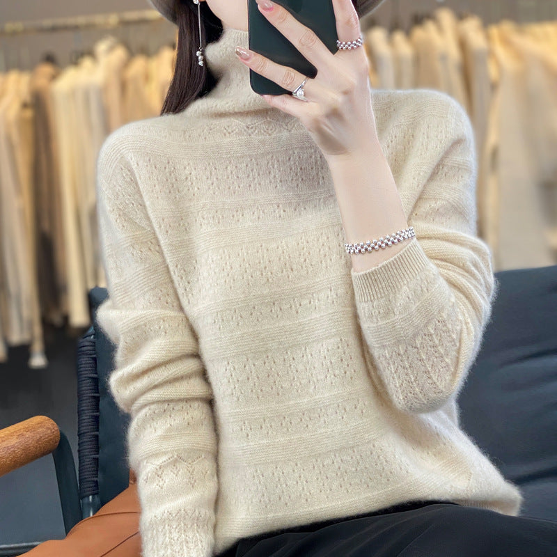 Pile Collar Front Line Ready-made Garments 100 Woolen Sweater For Women
