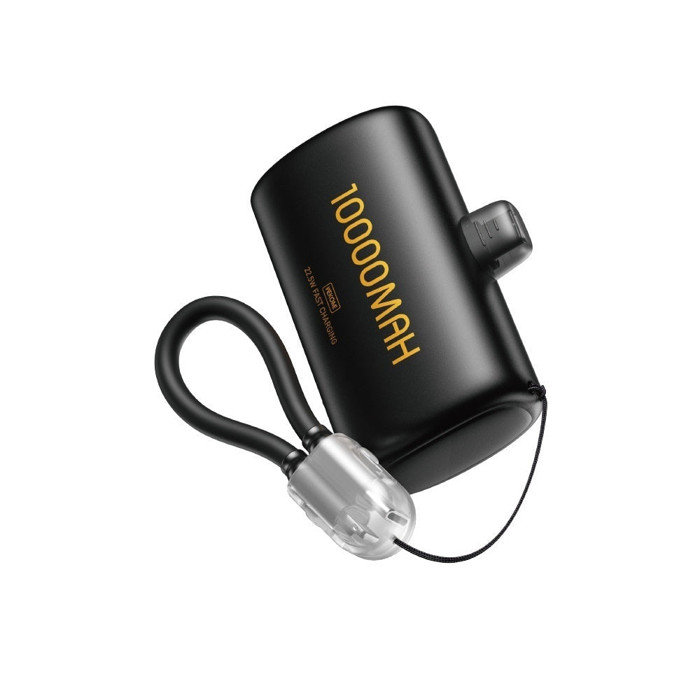 Black emergency power bank with 10000mAh capacity on a white background