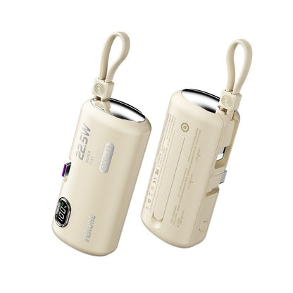 Two beige power banks with carrying straps on a white background