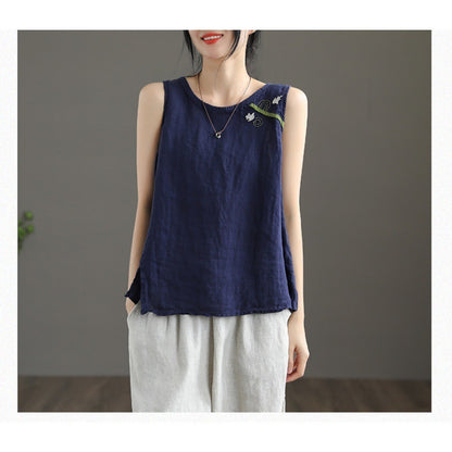 Cotton Linen Vest Female Artistic Embroidery Outer Wear Inner Wear
