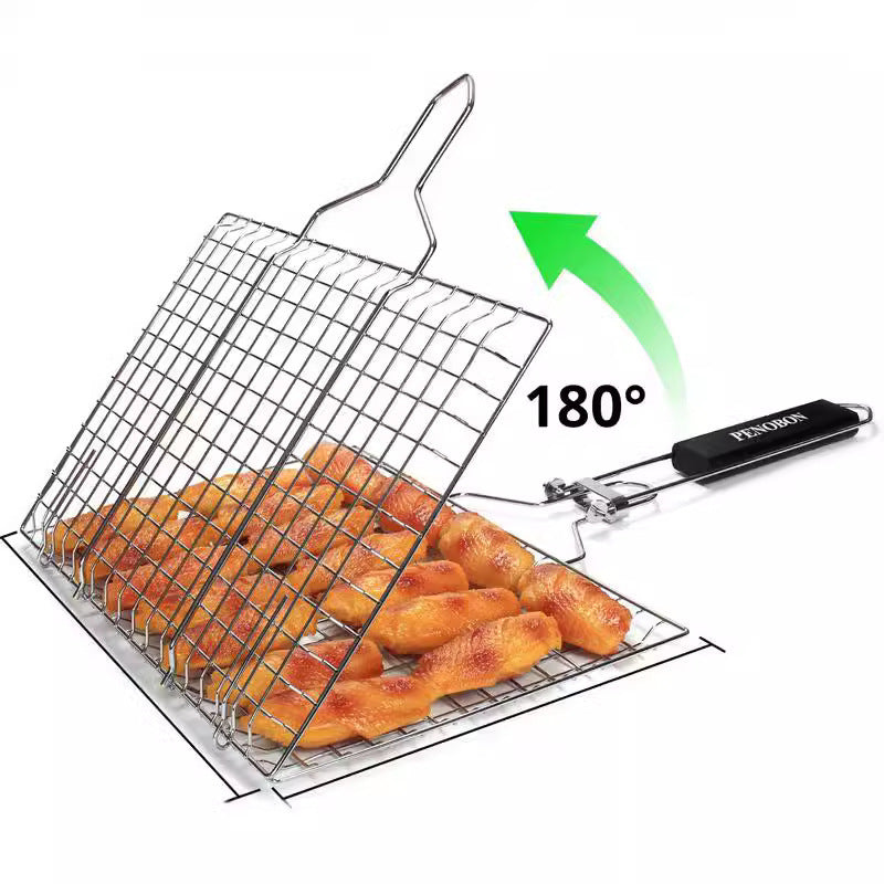 Stainless Steel Barbecue Mesh Basket Square Outdoor Folding