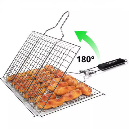 Stainless Steel Barbecue Mesh Basket Square Outdoor Folding