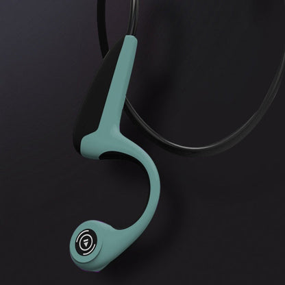 Teal wireless earbud on a black background