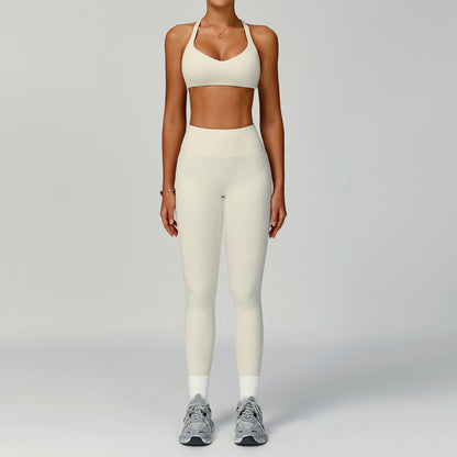 Women's Pure Color Tight Hollow-Out Beauty Back Sports Outfit