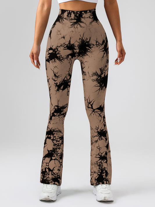 High-Waist Tummy Control Flare Yoga Pants For Women, Tie-Dye Stretch Slimming Bootcut Workout Pants, Fitness & Sports Activewear
