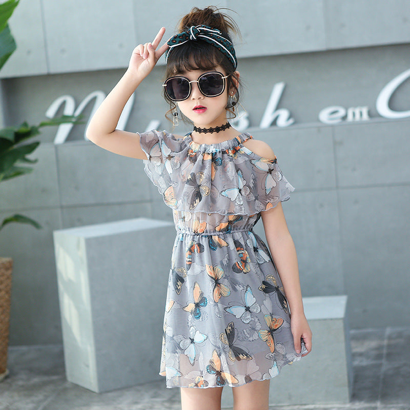 Summer new fashion Korean style big kids girls chiffon print skirt