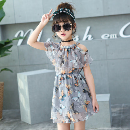Summer new fashion Korean style big kids girls chiffon print skirt