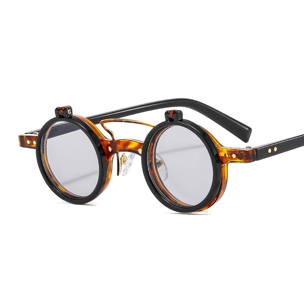 Round eyeglasses with tortoiseshell frame on a white background
