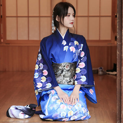 Women's Dark Blue Phalaenopsis Modified Formal Kimono
