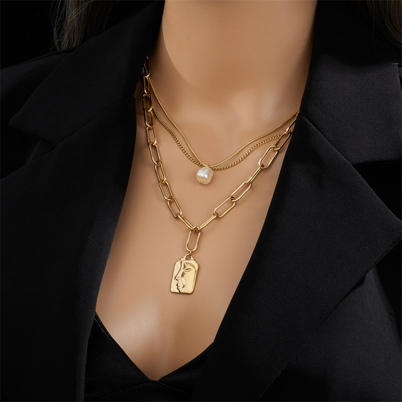 Fashion Jewelry Layered Face Portrait Chain Choker Necklace