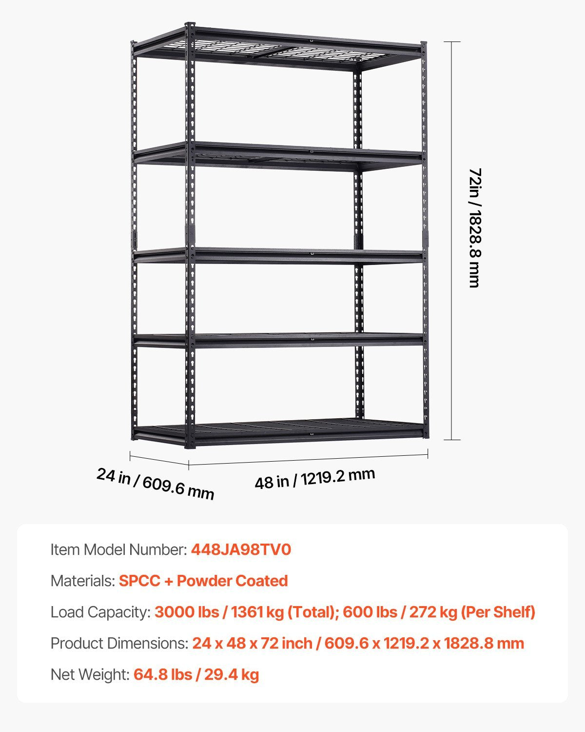Storage Shelves 5 Tier Adjustable Heavy Duty Garage Shelving Units 3000 Lbs