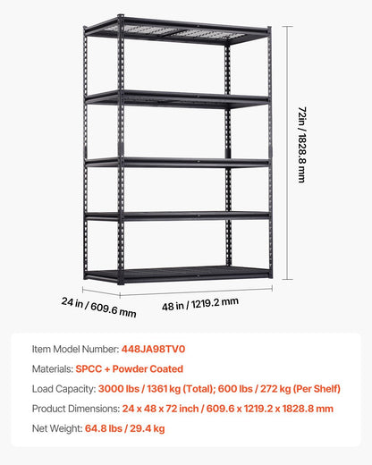 Storage Shelves 5 Tier Adjustable Heavy Duty Garage Shelving Units 3000 Lbs