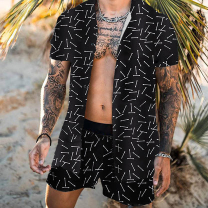 Streetwear Short Sleeve Beach Shirt with Short Pants - Casual Men's Clothing Outfit