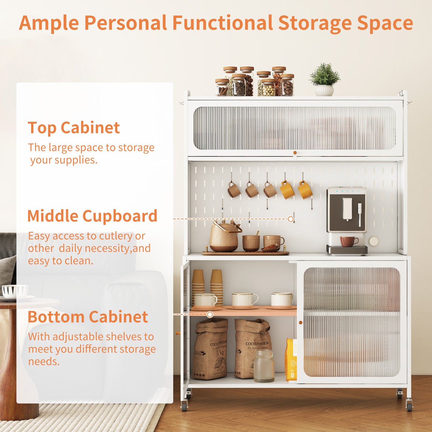 Kitchen Pantry Cabinet, Tall Storage Cabinet With Glass Doors & Adjustable Shelves, Cabinet Cupboard For Kitchen, Living Room, Dinning Room, White