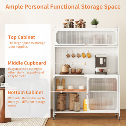 Kitchen Pantry Cabinet, Tall Storage Cabinet With Glass Doors & Adjustable Shelves, Cabinet Cupboard For Kitchen, Living Room, Dinning Room, White