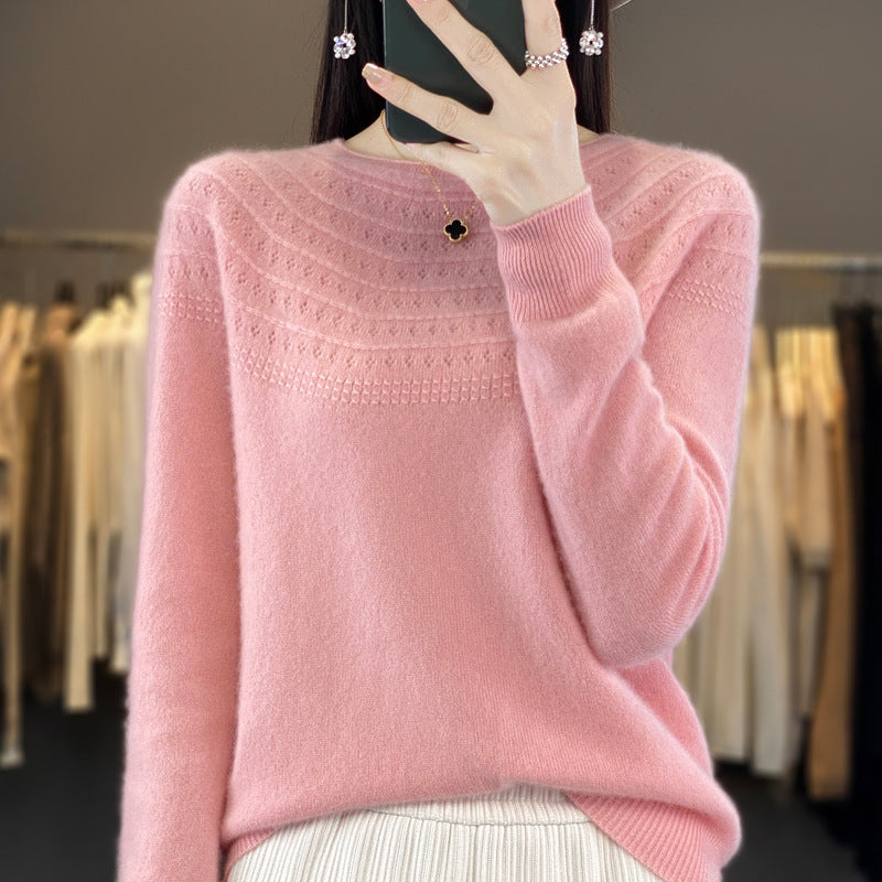 Seamless Front Line Ready-made Garments Curling Collar Hollow Sweater