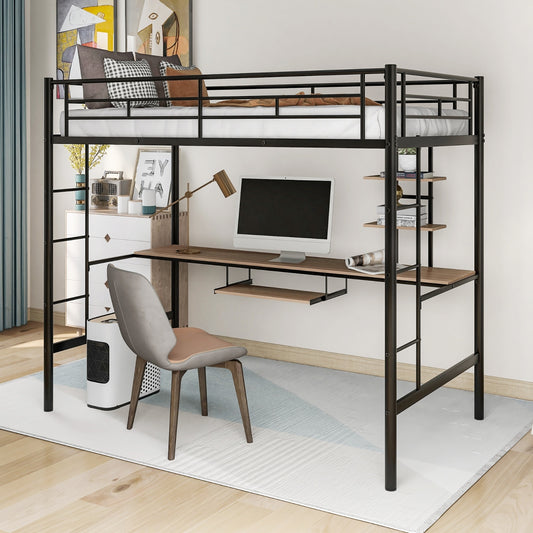 Loft Bed With Desk And Shelf , Space Saving Design,Twin