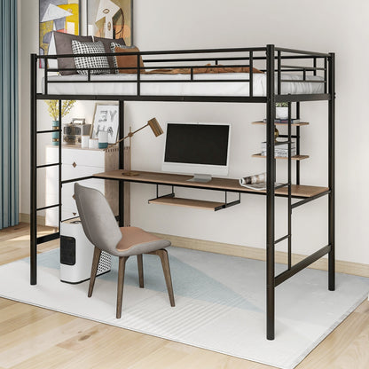 Loft Bed With Desk And Shelf , Space Saving Design,Twin