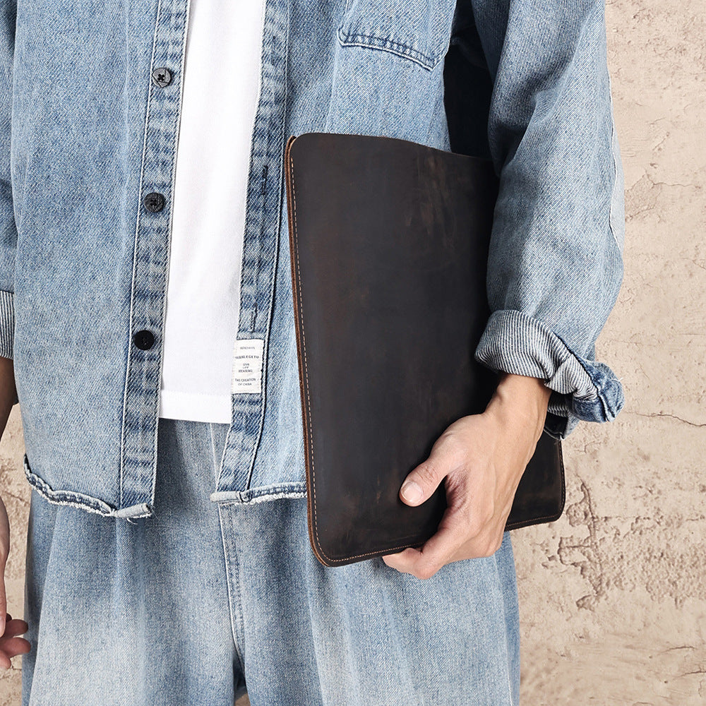 Computer Multi-functional Crazy Horse Leather Horizontal Liner Bag