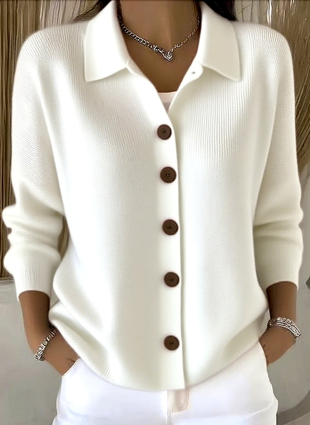 Button-Knitted Lapel Sweater Cardigan Coat for Women- Stylish & Versatile