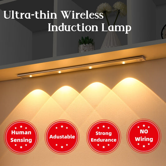 Ultra-thin wireless induction lamp with features highlighted on a neutral background