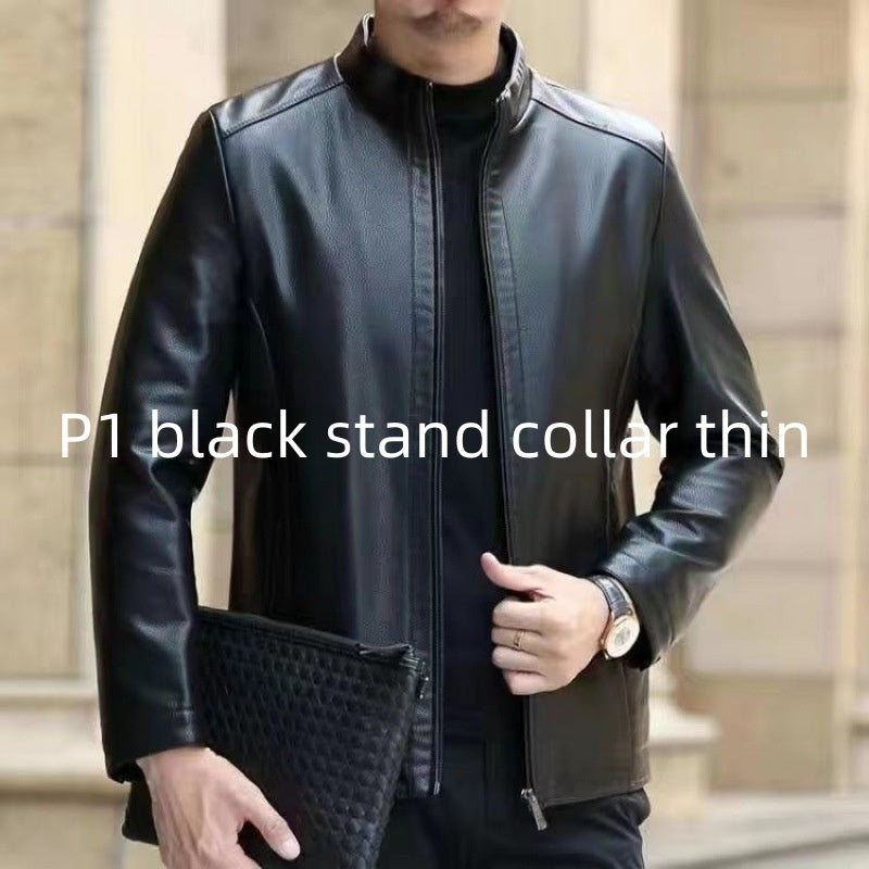 Leather Jacket for Middle-Aged Men - Fleece-Lined Casual Wear
